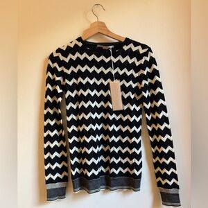 NWT Stella McCartney Wool Chevron Black Cream Sweater US 4-6